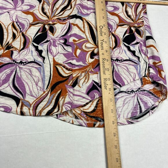 Nicole Miller Linen Tee Medium Floral Artsy Bold Print Boho Shirt Lightweight - Picture 6 of 9